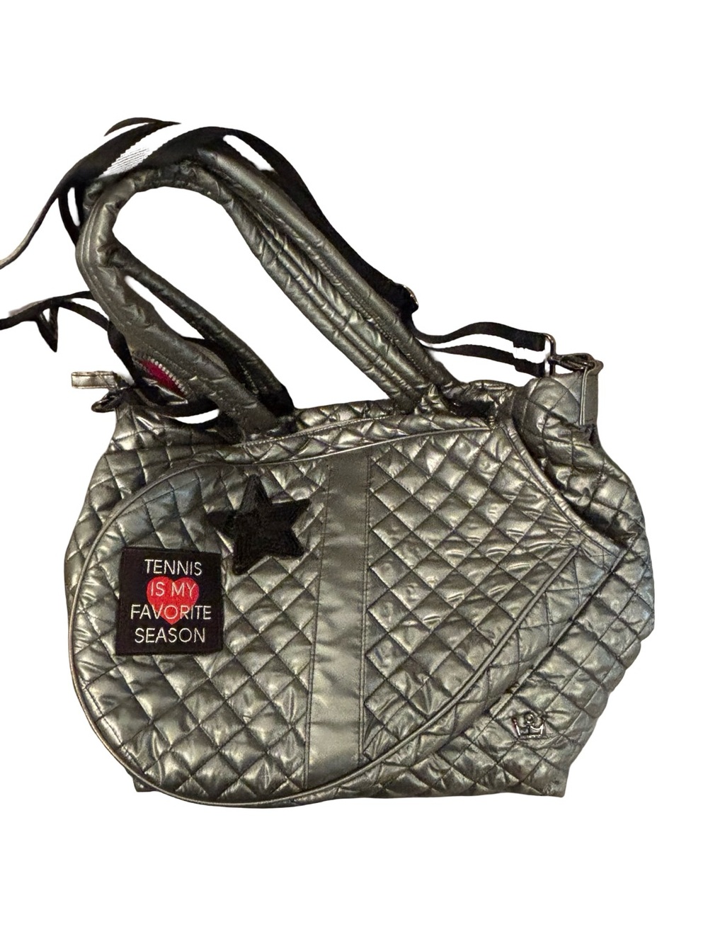 Oliver Thomas Metallic Silver Quilted Tennis Tote Bag